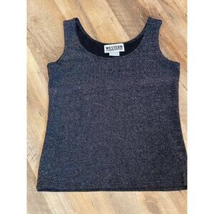 Western Connection tank top SMALL black and metallic knit
